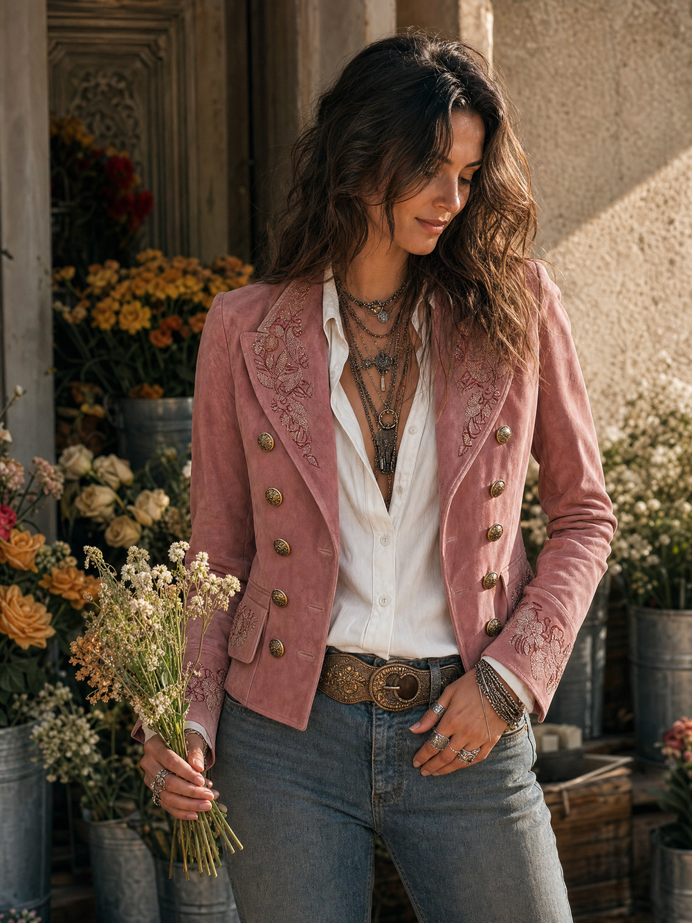 Vintage Double-Breasted Suede Embroidery Jacket