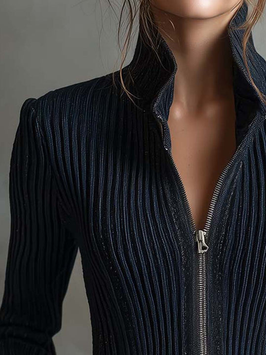 Midnight Sparkle Ribbed Knit Jacket