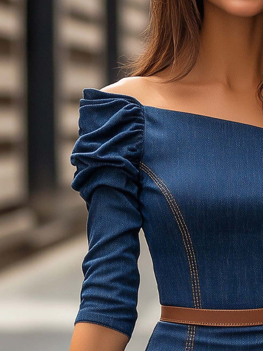 One Shoulder Denim Mini Bodycon Dress