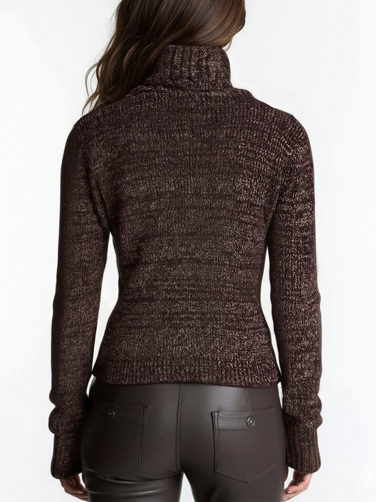 Brown Asymmetrical Zip Ribbed Knit Jacket
