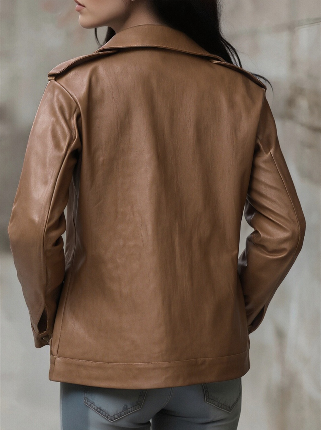 (clearance) Women's Vintage Lapel Zipper Faux Leather Jacket