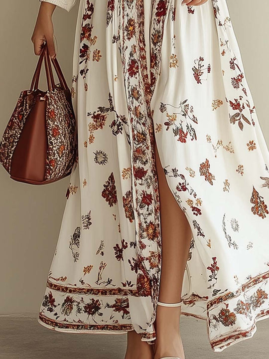 Boho Floral Deep V-Neck Maxi Dress