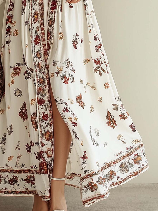 Boho Floral Deep V-Neck Maxi Dress