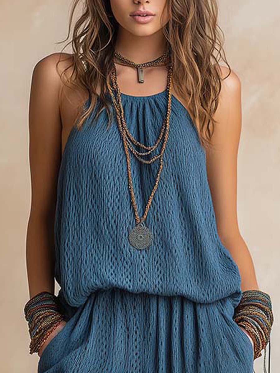 Bohemian Casual Textured Sleeveless Top & Wide-Leg Pants Set