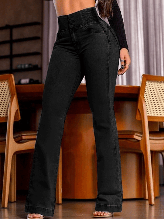 Fashion Elastic Waist High Waist Stretch Slim Flared Hip Lift Jeans