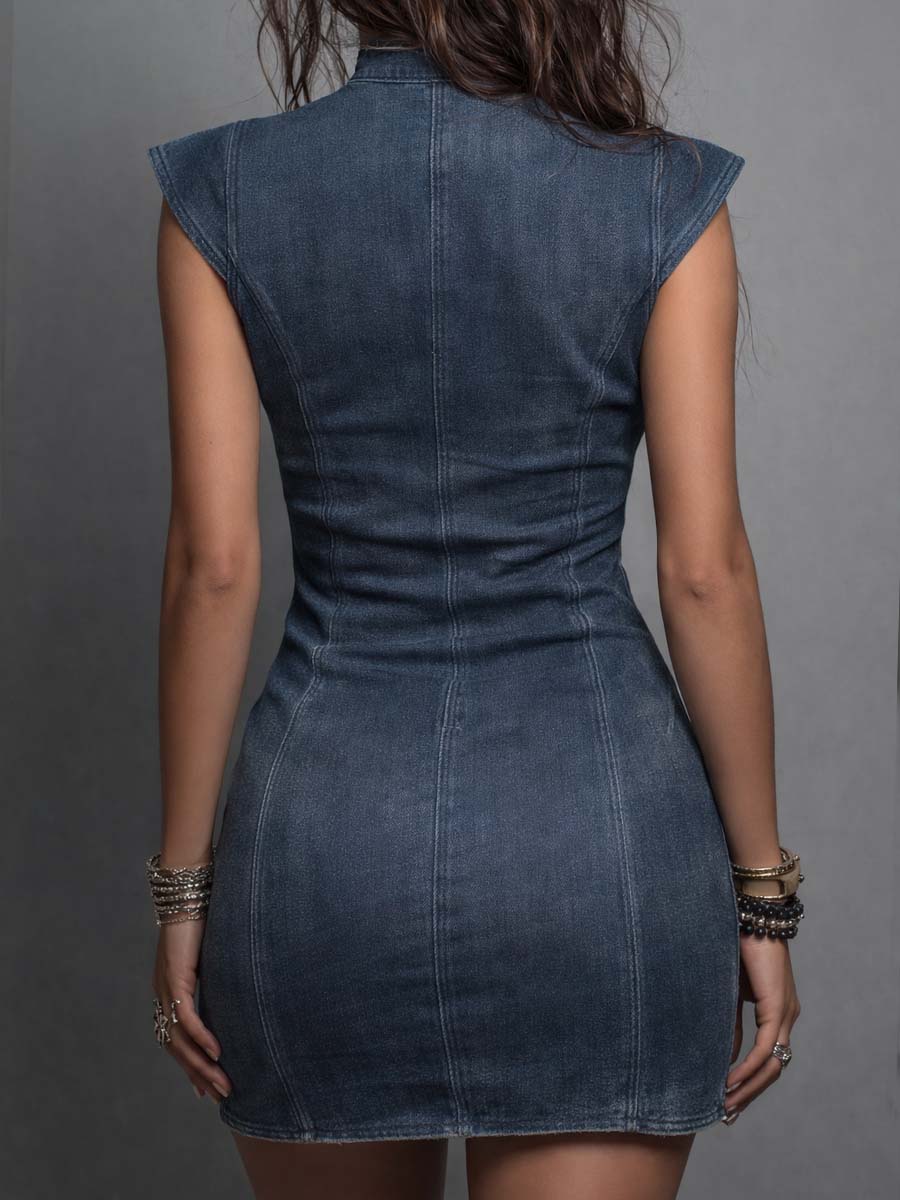 Pure-Cotton Denim Cutout Bodycon Mini Dress