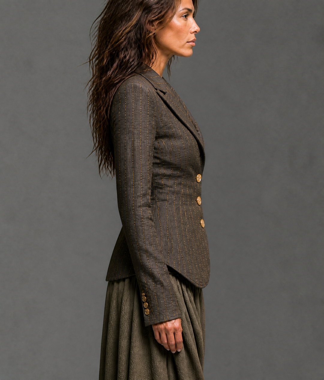 Charcoal Gold Pinstripe Tailored Jacket