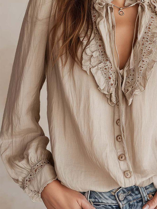 Romantic Ruffled Lace Trim Blouse