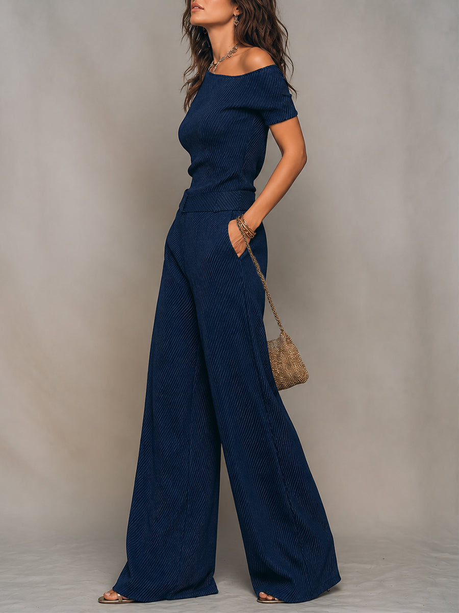Quiet Luxury One-Shoulder Striped Wide-Leg Jumpsuit