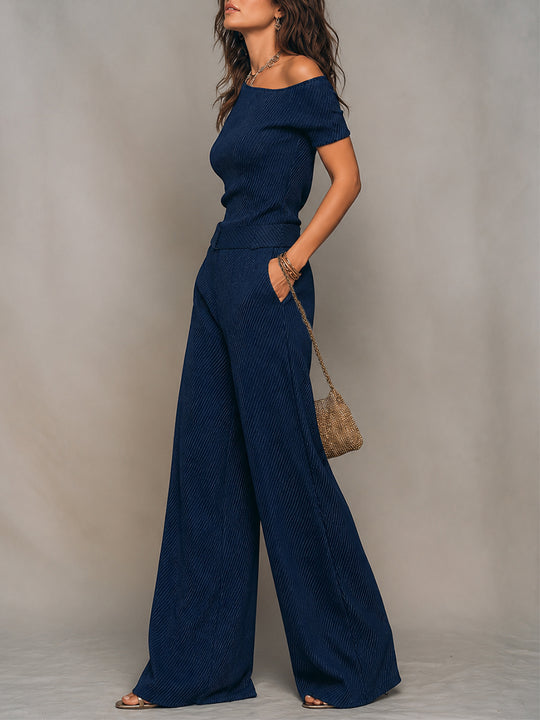 Quiet Luxury One-Shoulder Striped Wide-Leg Jumpsuit