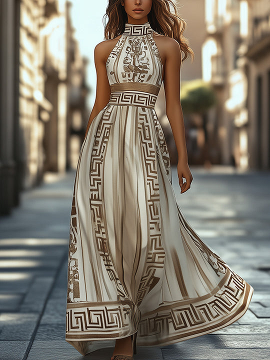 Elegant and Flowing Geometric Pattern Maxi Dress