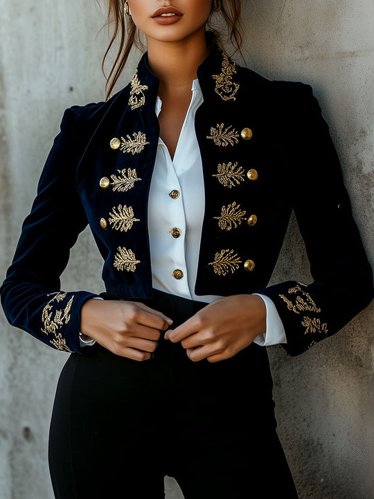 Retro Golden Embroidery Decorative Button Jacket