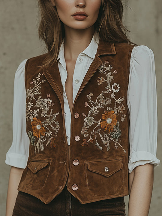 Rustic Chic Bohemian Elegant Suede Embroidered Vest