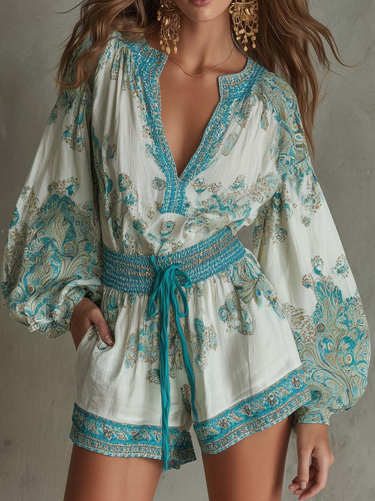 Bohemian Print Long Sleeve Romper