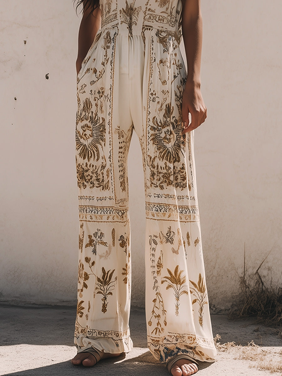 Casual Bohemian Cotton and Linen Sleeveless Jumpsuit