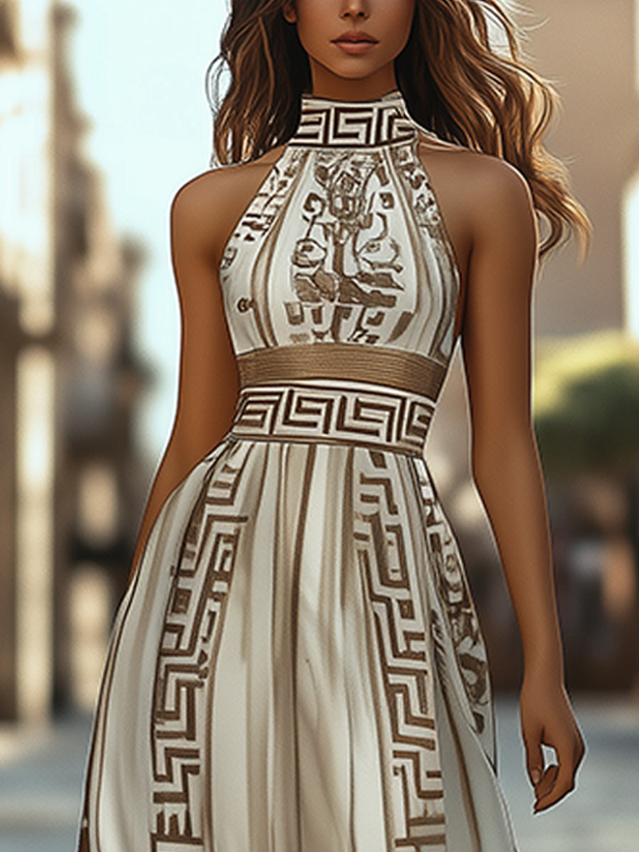 Elegant and Flowing Geometric Pattern Maxi Dress