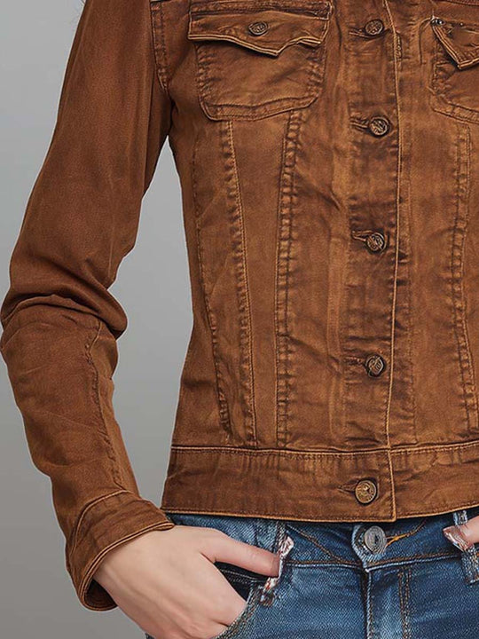 Classic Retro Washed Cocoa Brown Fitted Utility Jacket