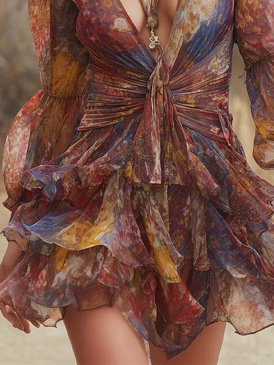 Boho Floral Ruffled Mini Dress
