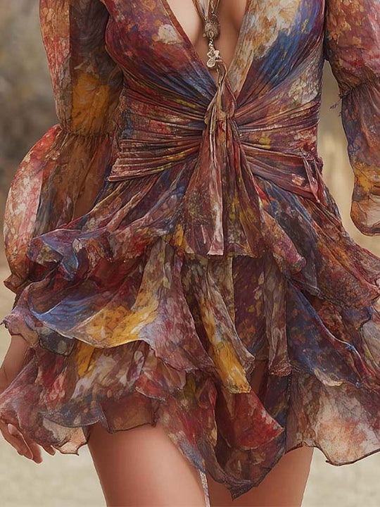 Boho Floral Ruffled Mini Dress