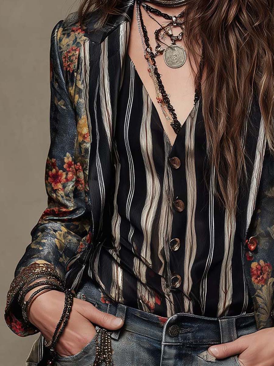 Floral Satin Print Tailored Blazer