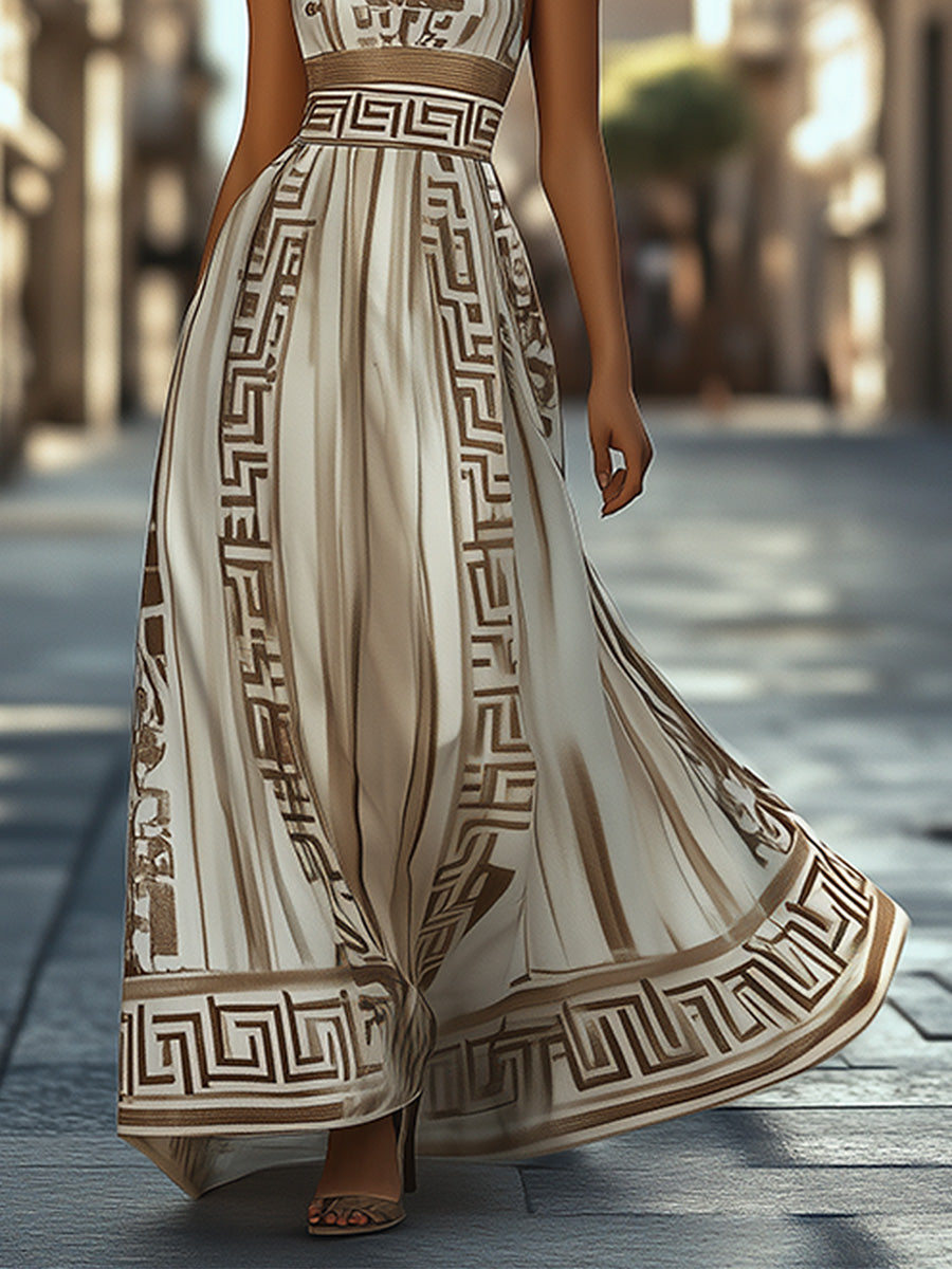 Elegant and Flowing Geometric Pattern Maxi Dress