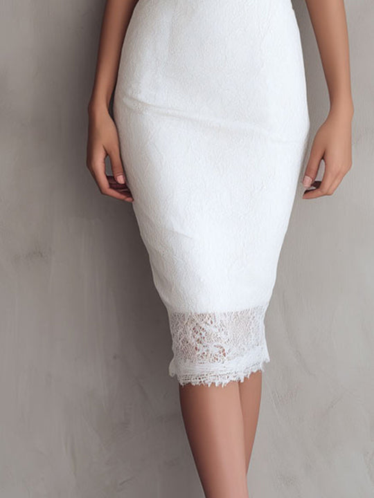 Elegant Black & White Lace Halter Midi Dress