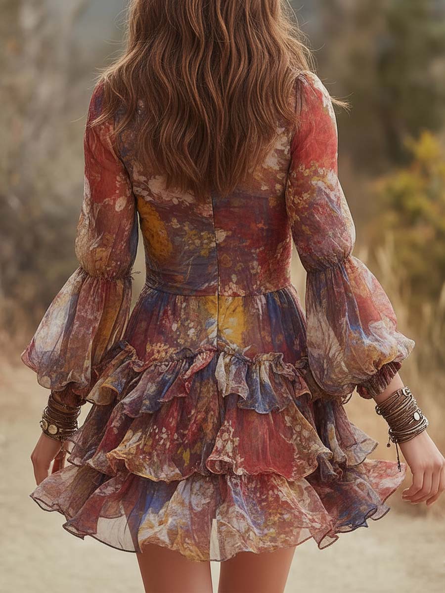 Boho Floral Ruffled Mini Dress