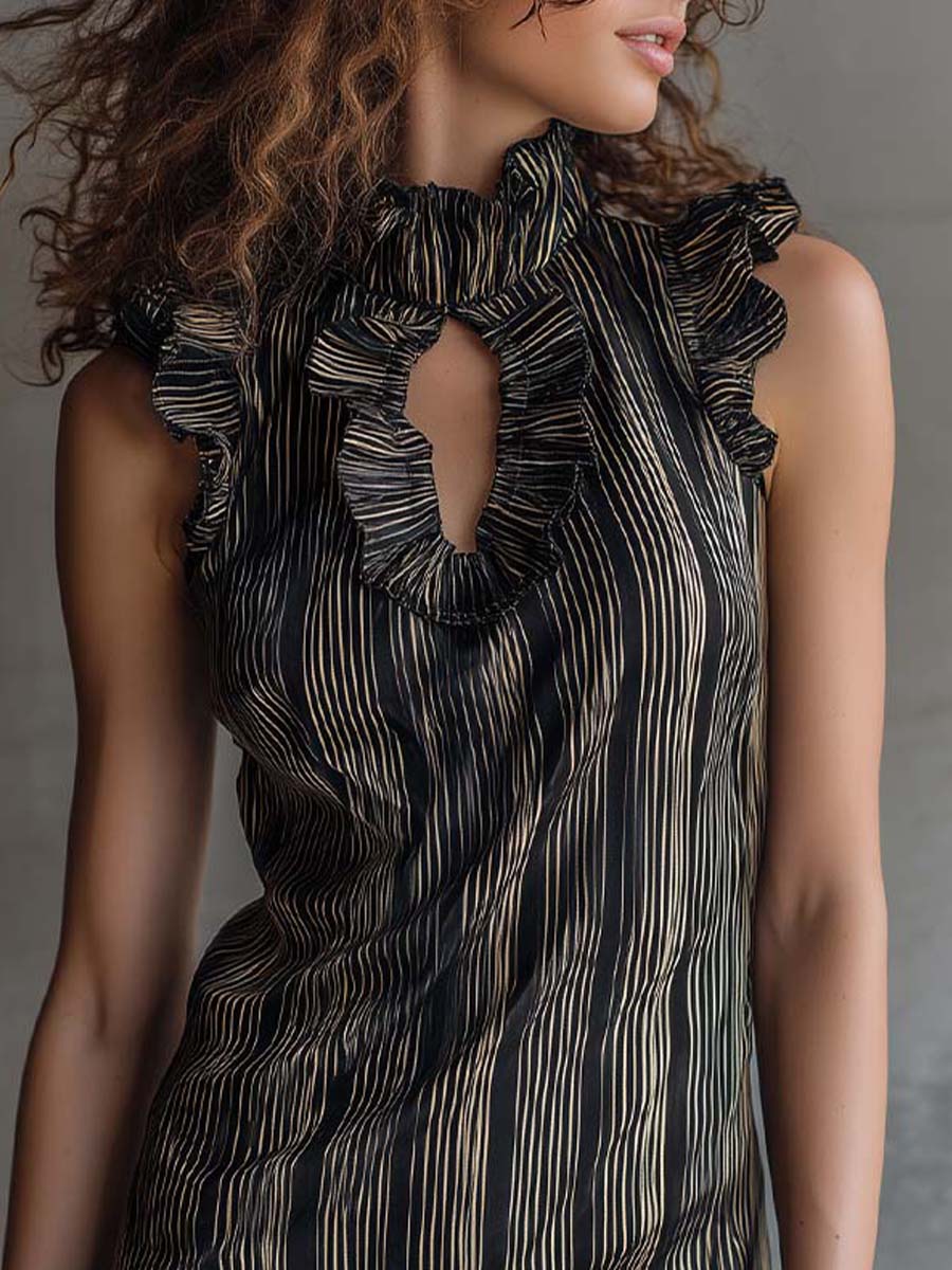 Boho Vintage Striped Cotton Ruffle Mini Dress