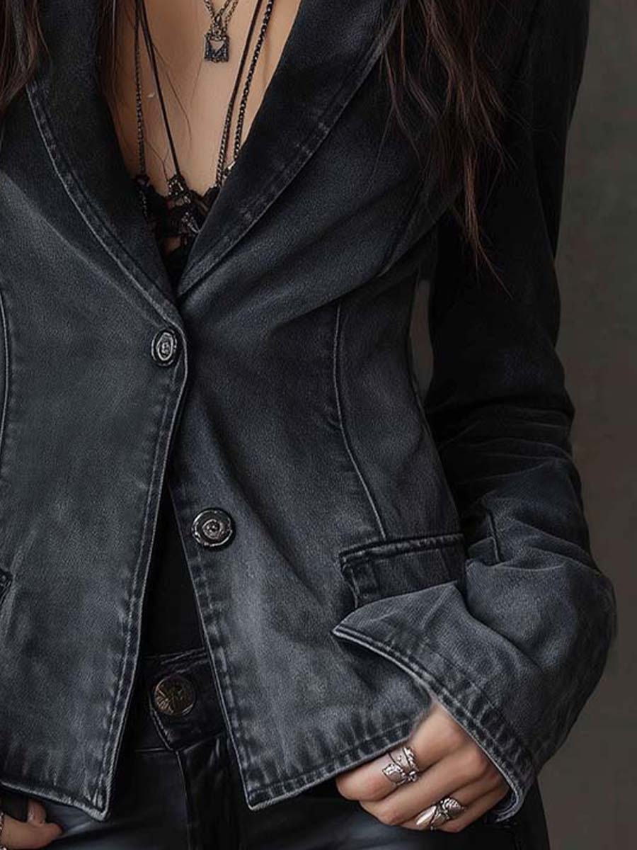 Washed Black Sculpted Denim Blazer