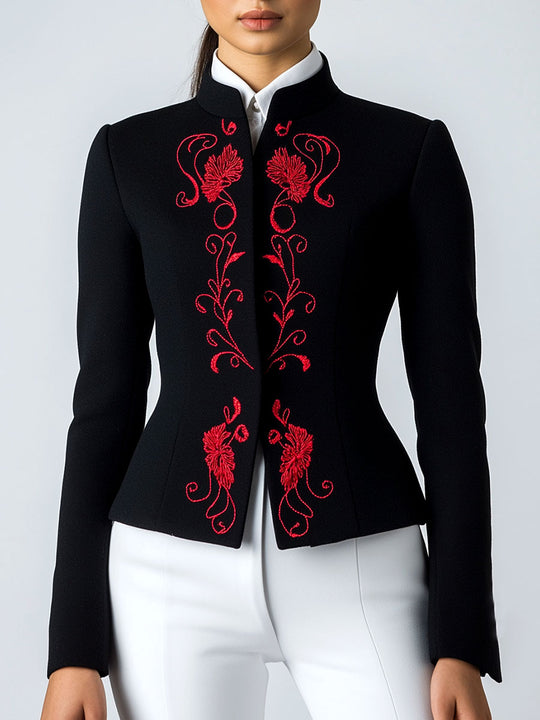 Ethnic Embroidery Stand Collar Waist-cinched Jacket