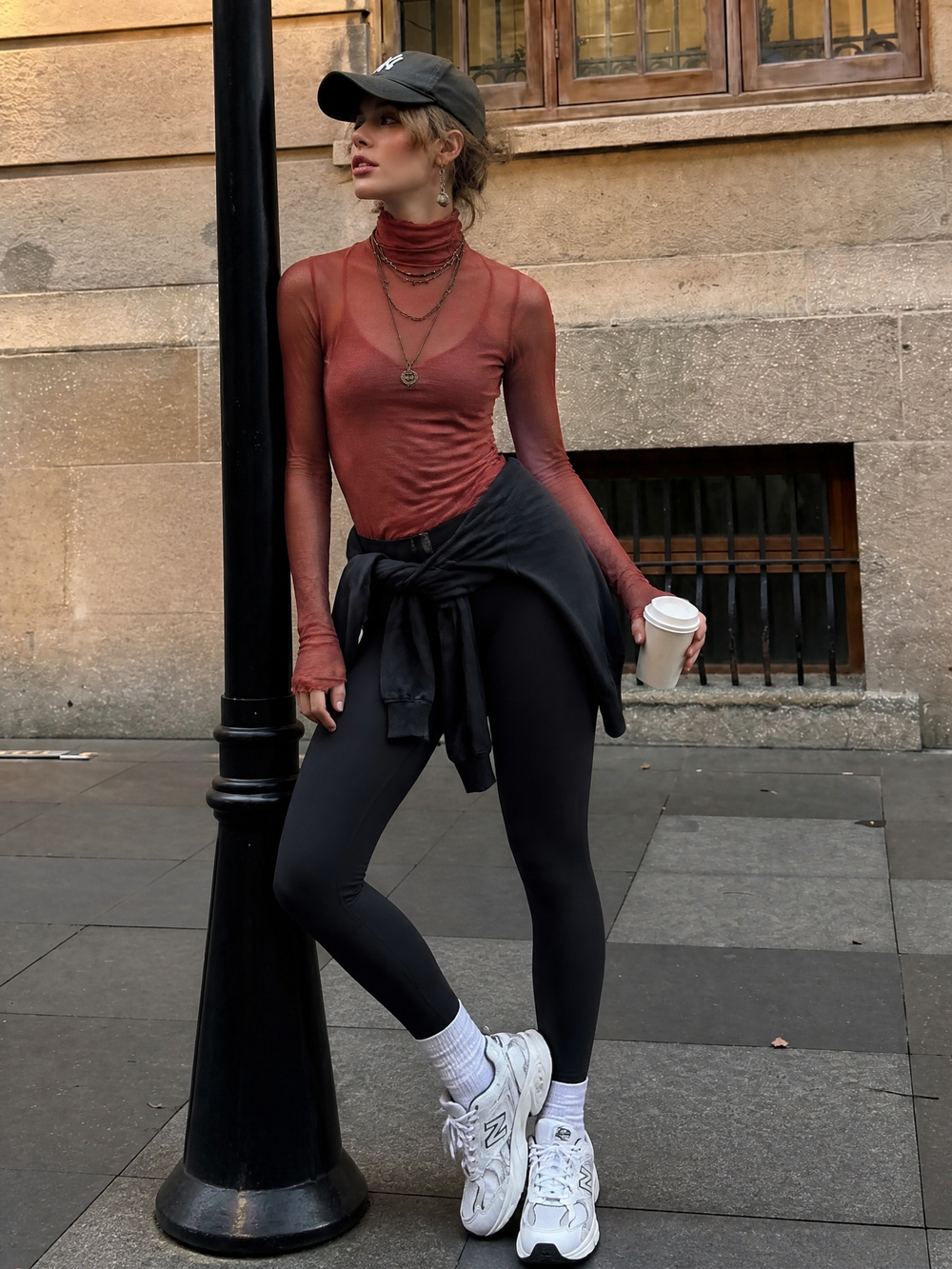 Retro Raspberry Color High-neck Sheer Knit Fitted Pullover