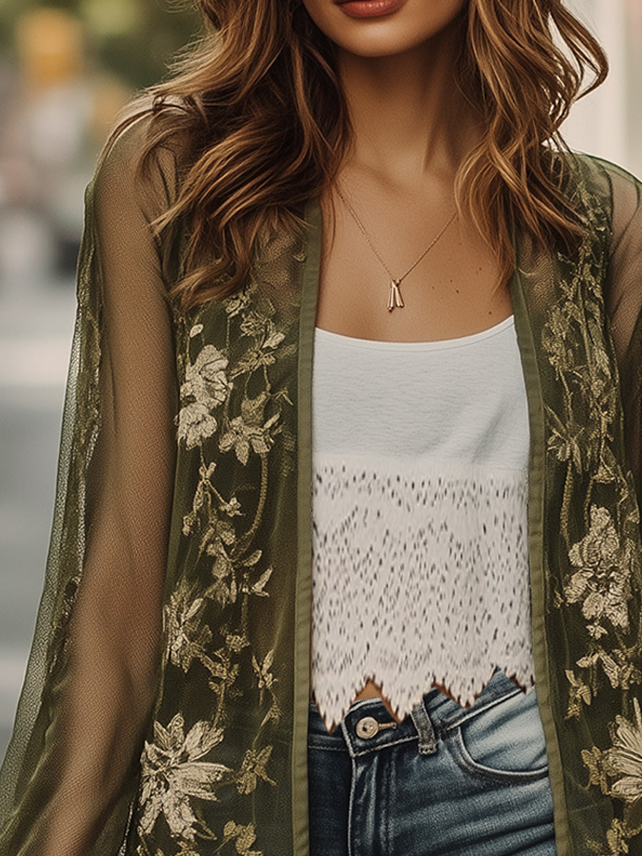 Bohemian Light Floral Embroidered Shirt