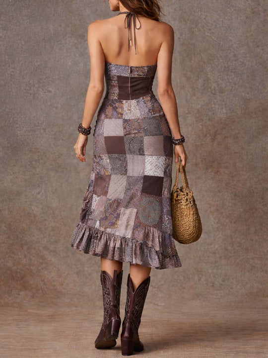 Bohemian-style Patchwork Print Midi Dress