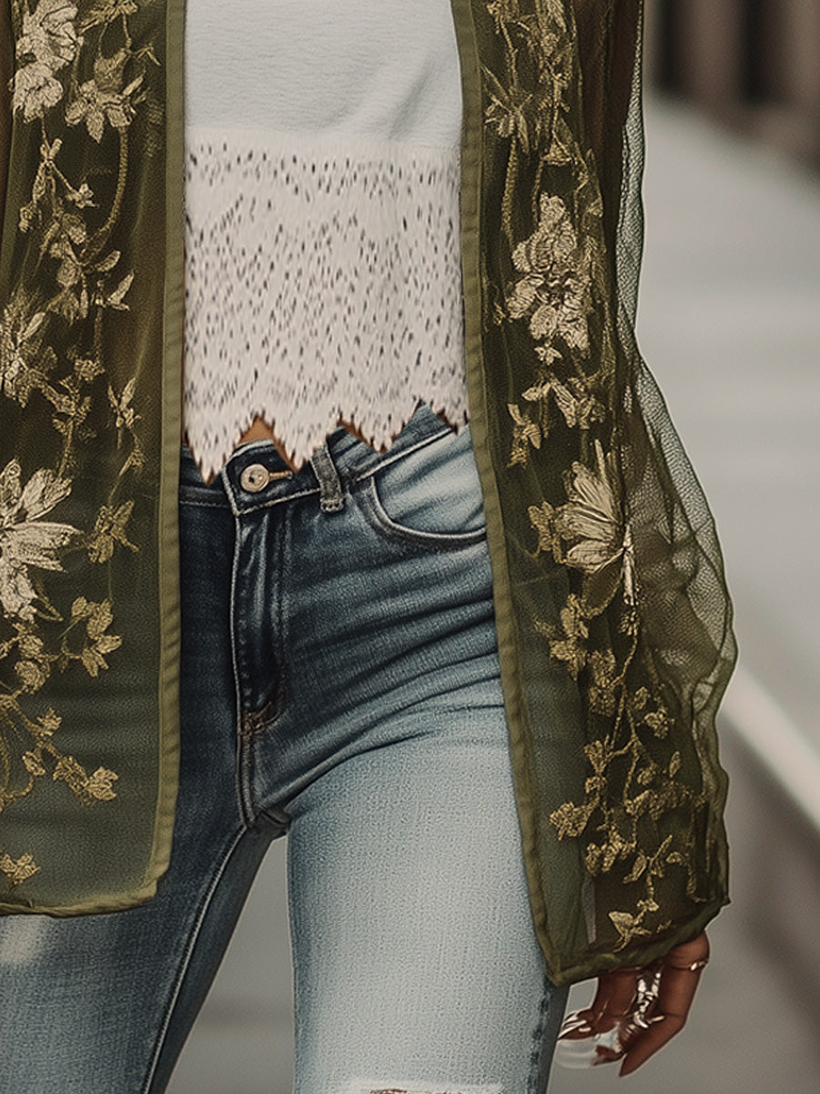 Bohemian Light Floral Embroidered Shirt