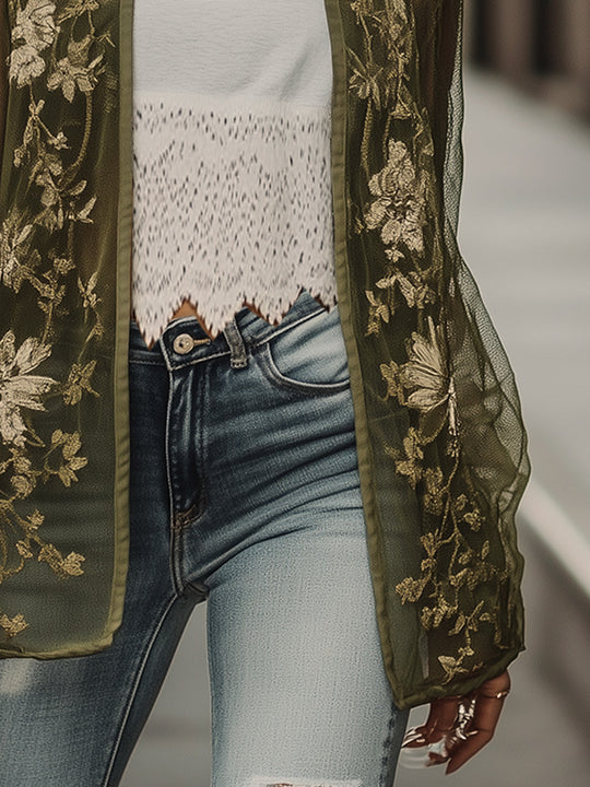 Bohemian Light Floral Embroidered Shirt