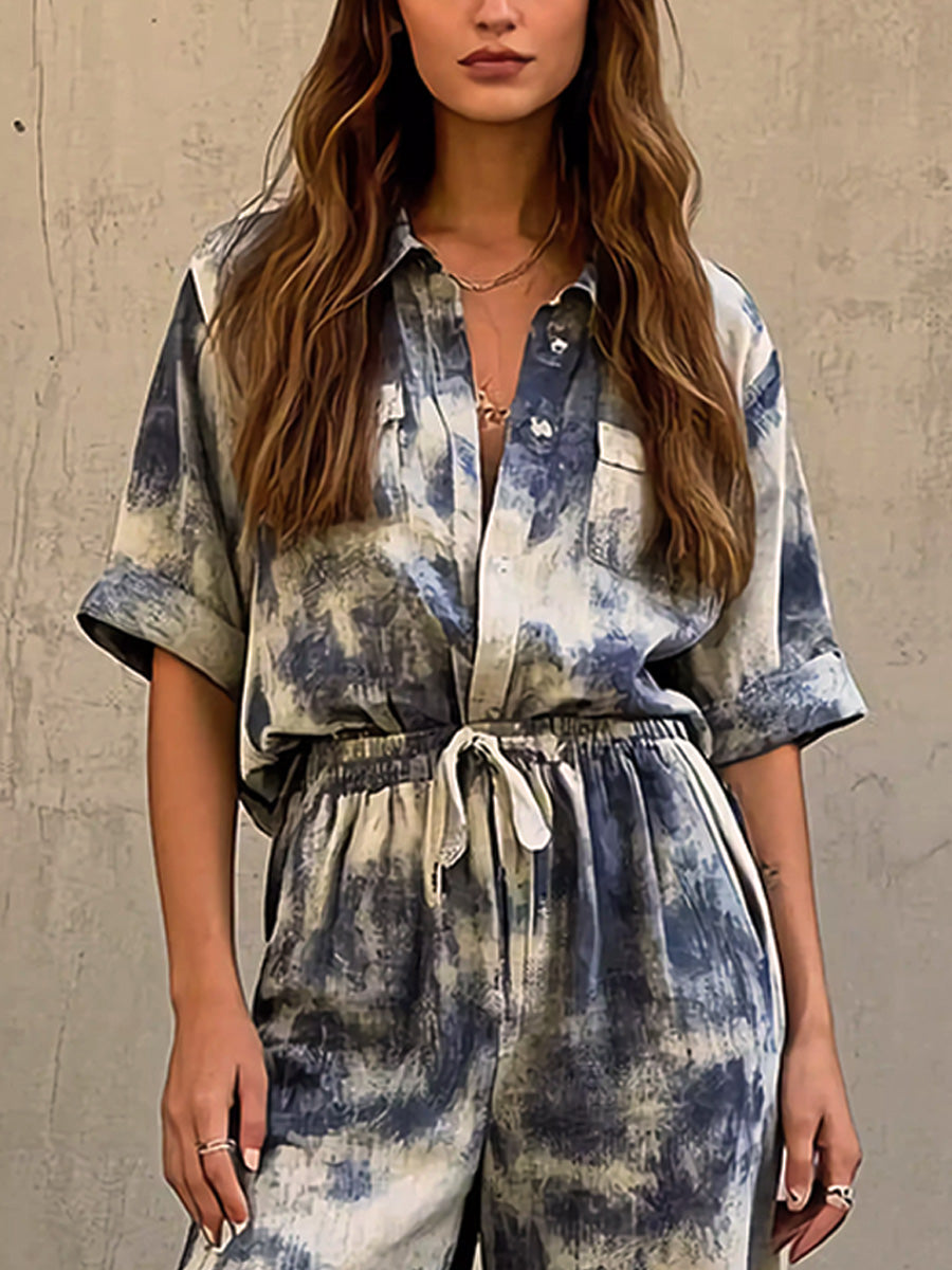 Casual Loose Tie-dyed Cotton Set