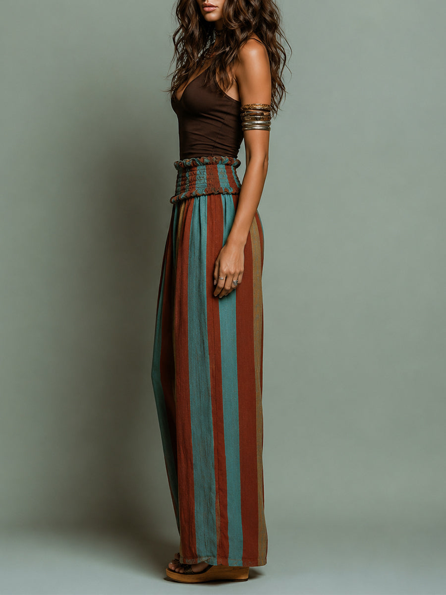 Retro Knit Tank Top & Striped Wide-Leg Pants Set
