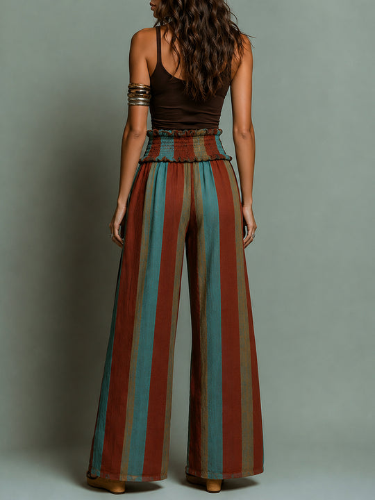 Retro Knit Tank Top & Striped Wide-Leg Pants Set