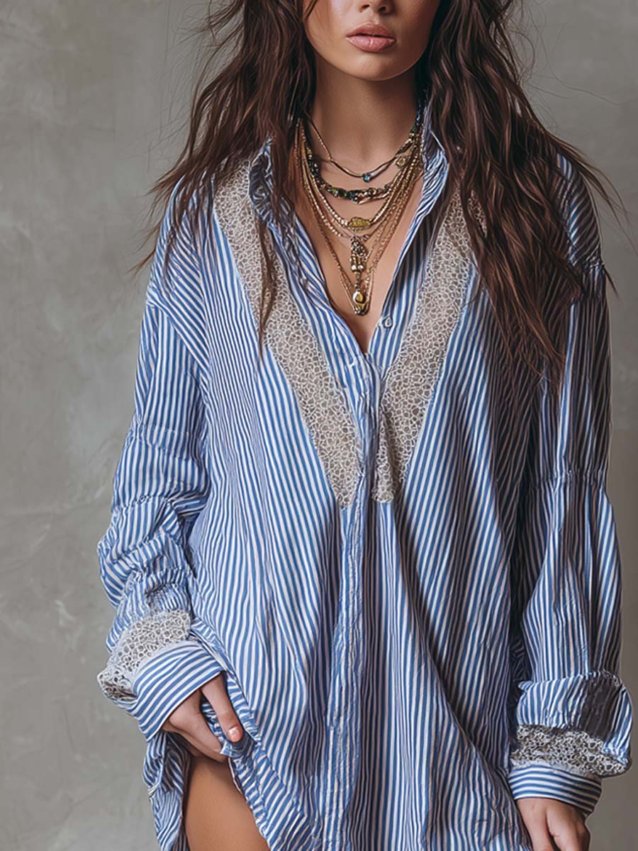 Vintage-style Striped Lace Trim Mini Dress