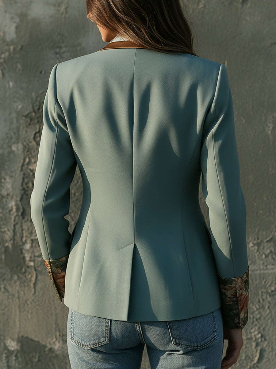 Bohemian Retro Oil Painting Print One Button Blazer