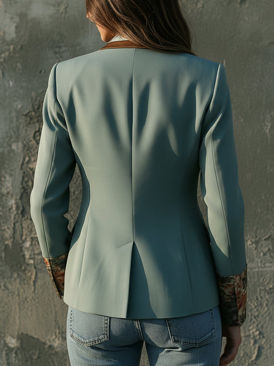 Bohemian Retro Oil Painting Print One Button Blazer