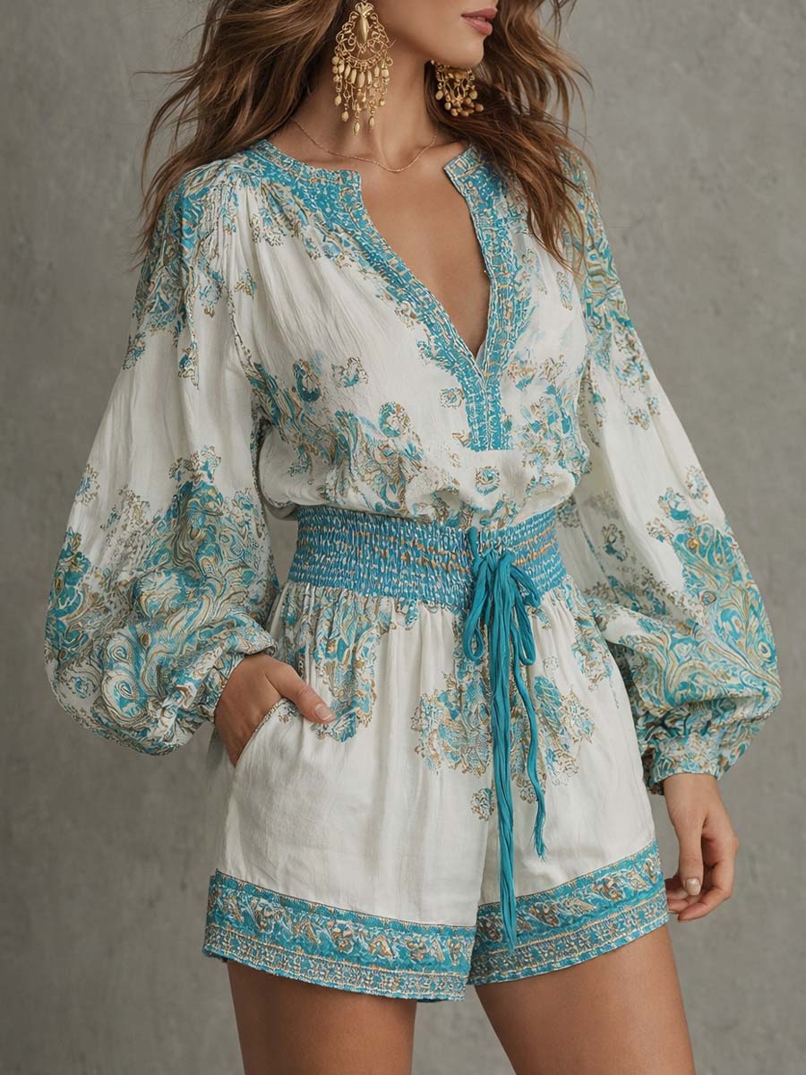 Bohemian Print Long Sleeve Romper