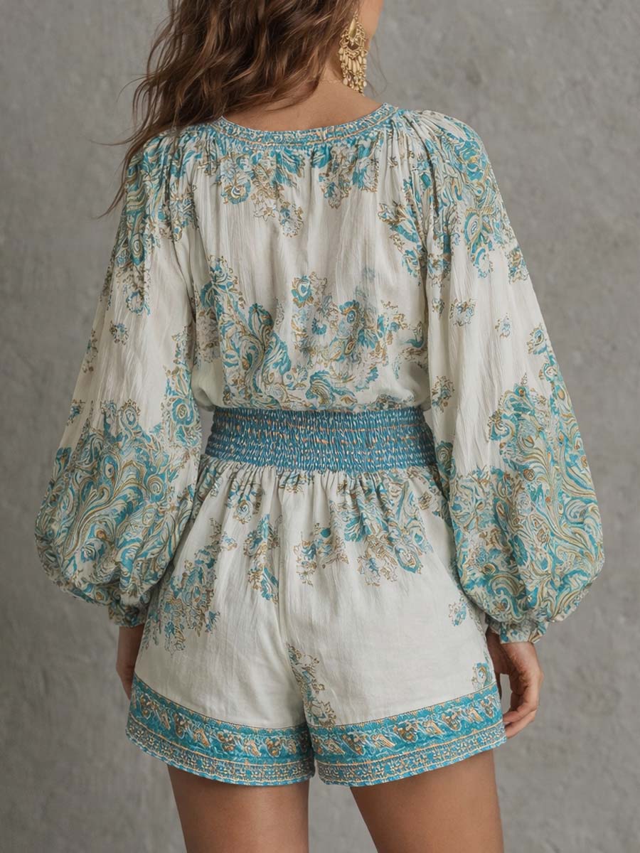 Bohemian Print Long Sleeve Romper