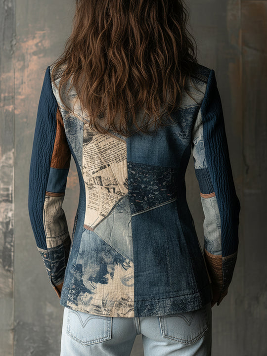 Nomadic Bohemian Style Retro Graphic Patchwork Lapel Blazer