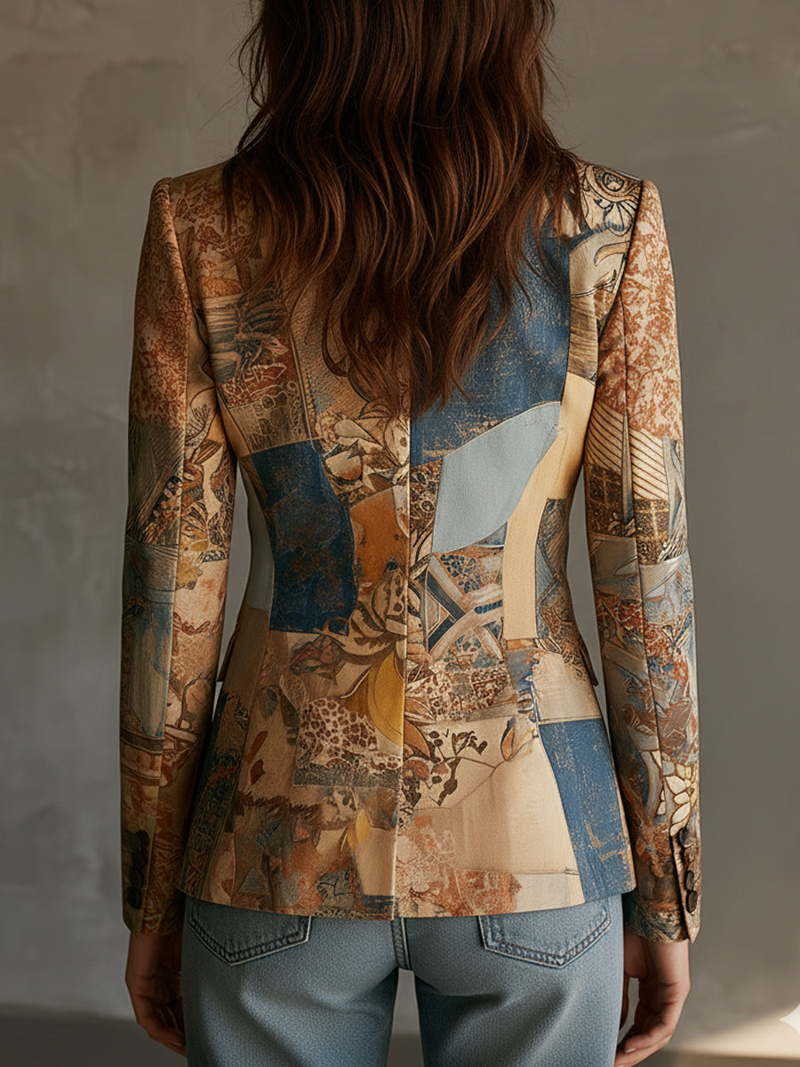 Nomadic Bohemian Style Retro Graphic Lapel Blazer