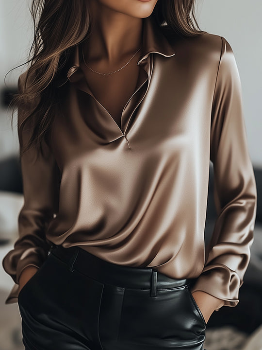 Women's V-Neck Classic Satin Blouse