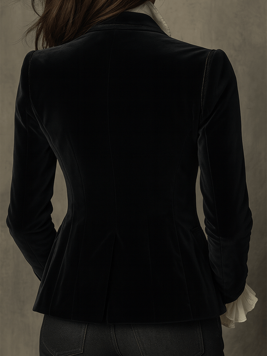 Elegant Black Velvet Embroidered Blazer