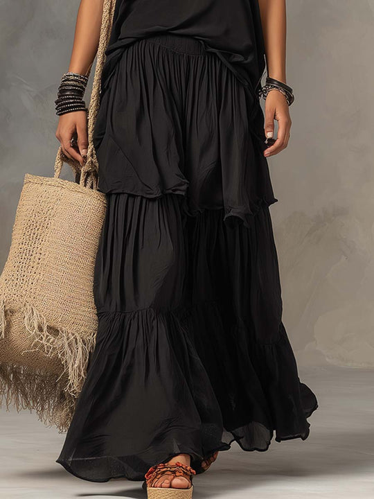 Retro Tank Top And Layered Skirt Two-piece Set