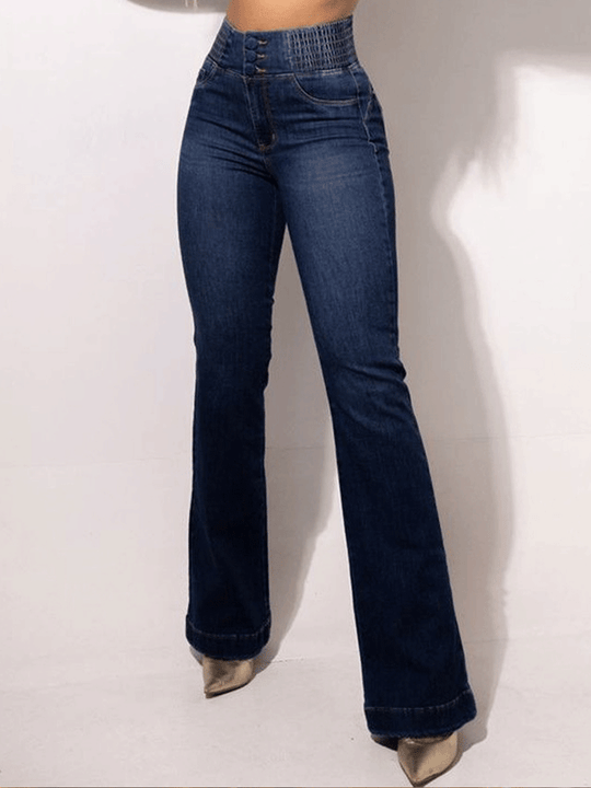 Fashion Elastic Waist High Waist Stretch Slim Flared Hip Lift Jeans