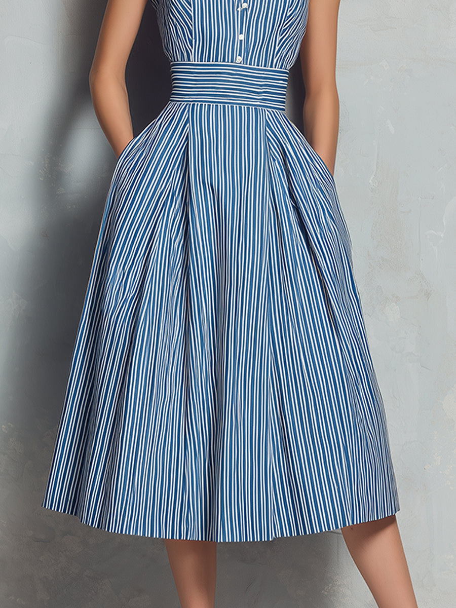 Chic Striped Sleeveless Midi Dress